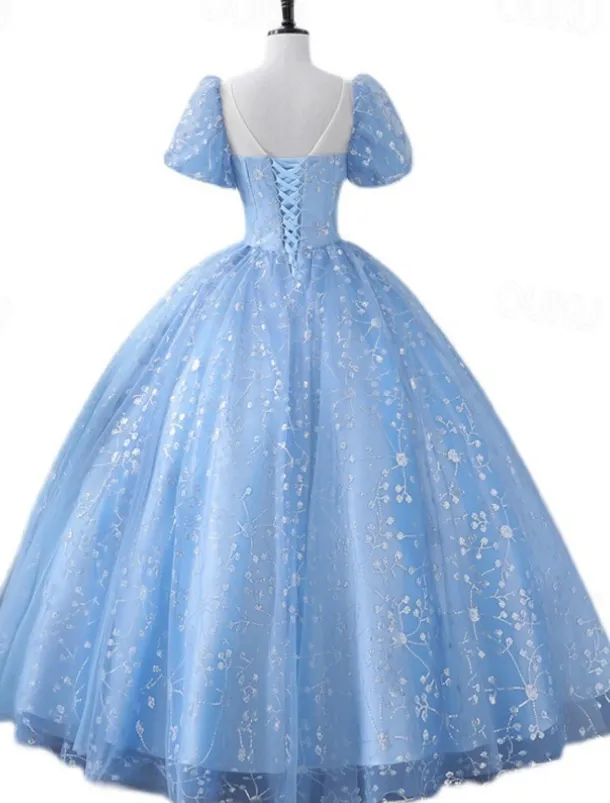 Ball Gown Quinceanera Dresses Princess Dress Performance Sweet 16 Floor Length Short Sleeve Square Neck with Pearls Appliques dress to impress