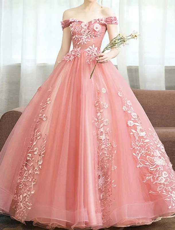 Ball Gown Quinceanera Dresses Princess Dress Quinceanera Floor Length Sleeveless Off Shoulder Polyester with Appliques dress to impress