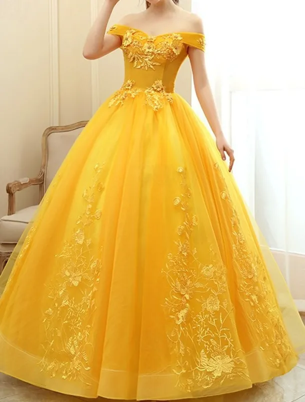Ball Gown Quinceanera Dresses Princess Dress Quinceanera Floor Length Sleeveless Off Shoulder Polyester with Appliques dress to impress