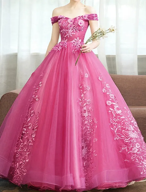 Ball Gown Quinceanera Dresses Princess Dress Quinceanera Floor Length Sleeveless Off Shoulder Polyester with Appliques dress to impress