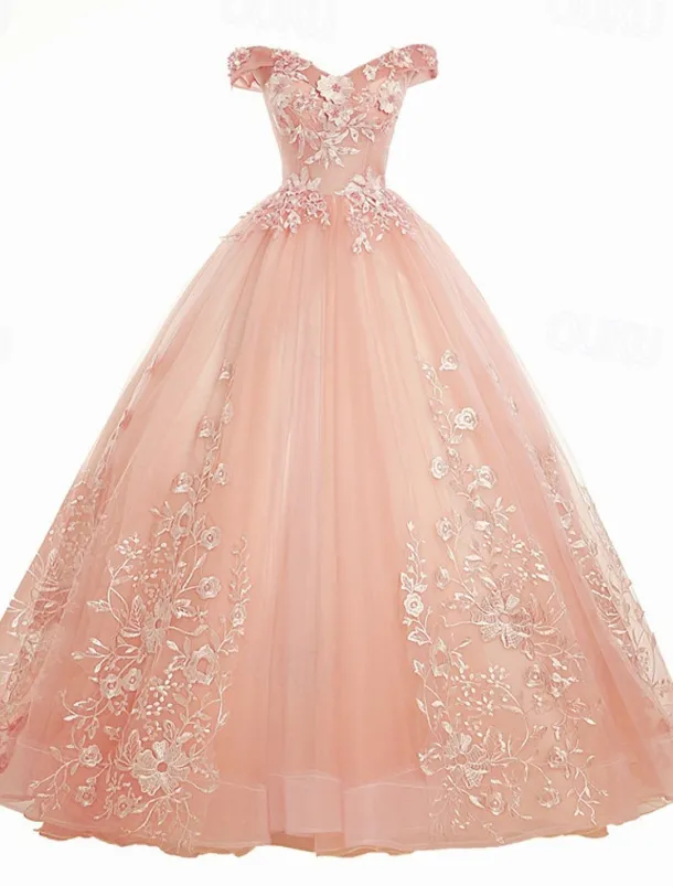 Ball Gown Quinceanera Dresses Princess Dress Quinceanera Floor Length Sleeveless Off Shoulder Polyester with Appliques dress to impress