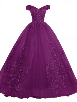 Ball Gown Quinceanera Dresses Princess Dress Quinceanera Floor Length Sleeveless Off Shoulder Polyester with Appliques dress to impress