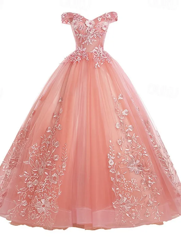 Ball Gown Quinceanera Dresses Princess Dress Quinceanera Floor Length Sleeveless Off Shoulder Polyester with Appliques dress to impress