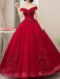 Ball Gown Quinceanera Dresses Princess Dress Quinceanera Floor Length Sleeveless Off Shoulder Polyester with Appliques dress to impress