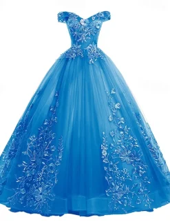Ball Gown Quinceanera Dresses Princess Dress Quinceanera Floor Length Sleeveless Off Shoulder Polyester with Appliques dress to impress