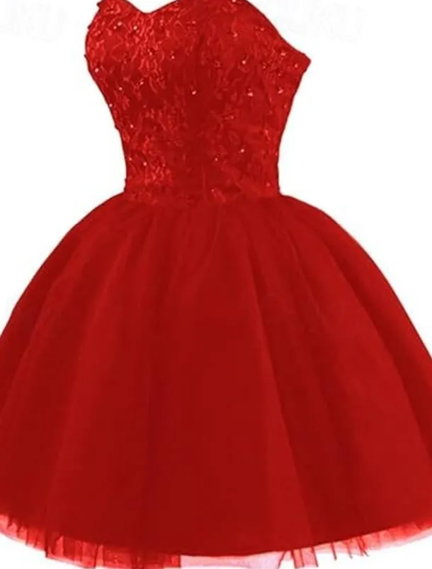 Ball Gown Wedding Guest Dresses Elegant Dress Homecoming Dress Graduation Party Wear Short / Mini Sleeveless Strapless with Pleats Beading Strappy dress to impress