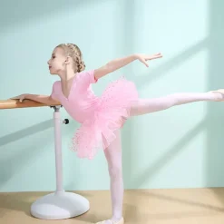 Ballet Dress Lace Ruching Split Joint Girls' Training Performance Short Sleeve High Spandex Lace