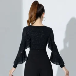 Ballroom Dance Activewear Leotard / Onesie Ruffles Pure Color Splicing Women's Performance Training Long Sleeve High Nylon