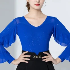 Ballroom Dance Activewear Leotard / Onesie Ruffles Pure Color Splicing Women's Performance Training Long Sleeve High Nylon