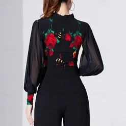 Ballroom Dance Activewear Top Printing Pure Color Splicing Women's Performance Training Long Sleeve High Polyester