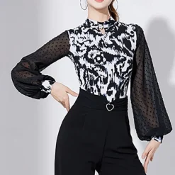 Ballroom Dance Activewear Leotard / Onesie Pure Color Splicing Tulle Women's Performance Training Long Sleeve High Polyester