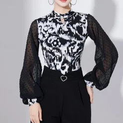 Ballroom Dance Activewear Leotard / Onesie Pure Color Splicing Tulle Women's Performance Training Long Sleeve High Polyester