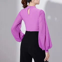 Ballroom Dance Activewear Leotard / Onesie Pure Color Splicing Tulle Women's Performance Training Long Sleeve High Polyester