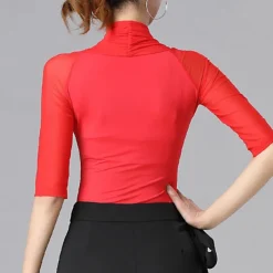 Ballroom Dance Activewear Leotard / Onesie Pure Color Splicing Tulle Women's Performance Training Short Sleeve High Nylon