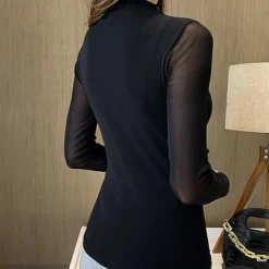 Ballroom Dance Activewear Top Ruching Pure Color Splicing Women's Performance Training Long Sleeve High Polyester Mesh