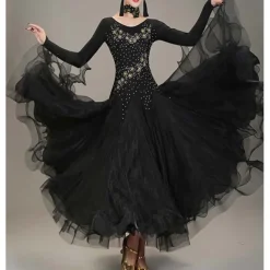 Ballroom Dance Dance Costumes Dress Crystals / Rhinestones Women's Performance Training Long Sleeve High Lyocell