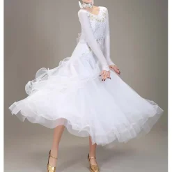 Ballroom Dance Dance Costumes Dress Crystals / Rhinestones Women's Performance Training Long Sleeve High Lyocell