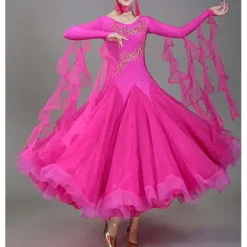 Ballroom Dance Dance Costumes Dress Crystals / Rhinestones Women's Performance Training Long Sleeve High Lyocell