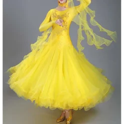 Ballroom Dance Dance Costumes Dress Crystals / Rhinestones Women's Performance Training Long Sleeve High Lyocell