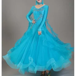 Ballroom Dance Dance Costumes Dress Crystals / Rhinestones Women's Performance Training Long Sleeve High Lyocell