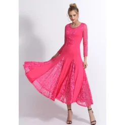 Ballroom Dance Dance Costumes Dress Lace Women's Training Performance Long Sleeve Natural Lace Milk Fiber