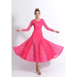Ballroom Dance Dance Costumes Dress Lace Women's Training Performance Long Sleeve Natural Lace Milk Fiber