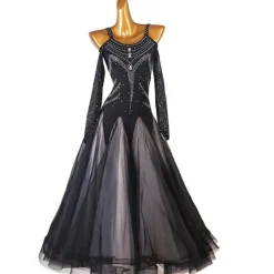 Ballroom Dance Dress Crystals / Rhinestones Women's Performance Long Sleeve Spandex Organza