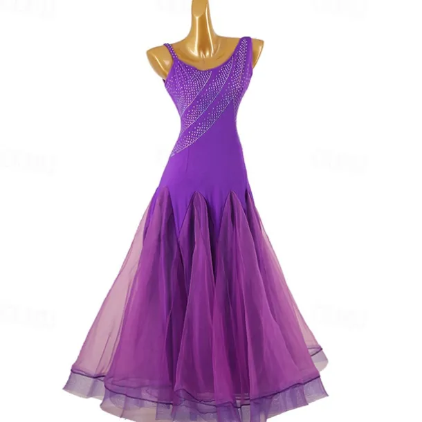 Ballroom Dance Dress Crystals / Rhinestones Women's Performance Party Long Sleeve Spandex Organza