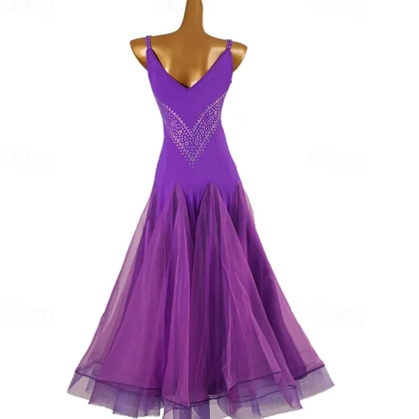 Ballroom Dance Dress Crystals / Rhinestones Women's Performance Party Long Sleeve Spandex Organza