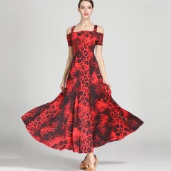 Ballroom Dance Dress Draping Pattern / Print Women's Training Performance Short Sleeve High Ice Silk