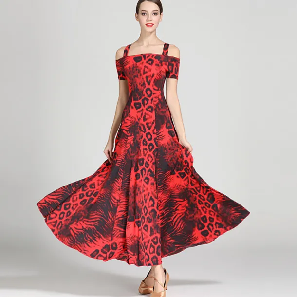 Ballroom Dance Dress Draping Pattern / Print Women's Training Performance Short Sleeve High Ice Silk