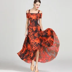 Ballroom Dance Dress Draping Pattern / Print Women's Training Performance Short Sleeve High Ice Silk