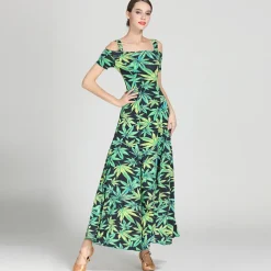 Ballroom Dance Dress Draping Pattern / Print Women's Training Performance Short Sleeve High Ice Silk