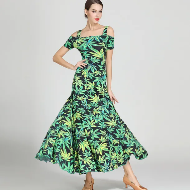 Ballroom Dance Dress Draping Pattern / Print Women's Training Performance Short Sleeve High Ice Silk