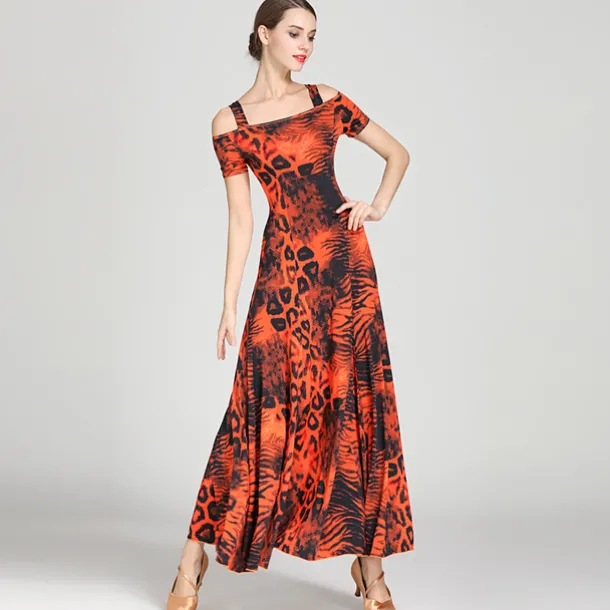 Ballroom Dance Dress Draping Pattern / Print Women's Training Performance Short Sleeve High Ice Silk