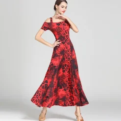 Ballroom Dance Dress Draping Pattern / Print Women's Training Performance Short Sleeve High Ice Silk