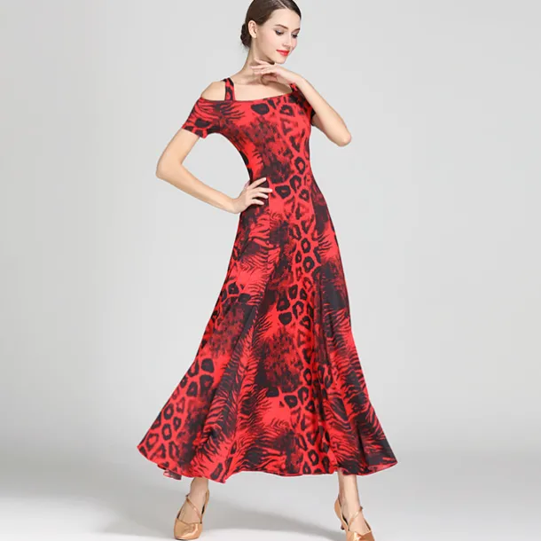 Ballroom Dance Dress Draping Pattern / Print Women's Training Performance Short Sleeve High Ice Silk