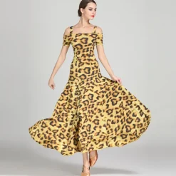 Ballroom Dance Dress Draping Pattern / Print Women's Training Performance Short Sleeve High Ice Silk