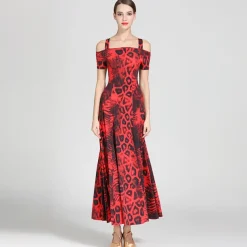 Ballroom Dance Dress Draping Pattern / Print Women's Training Performance Short Sleeve High Ice Silk