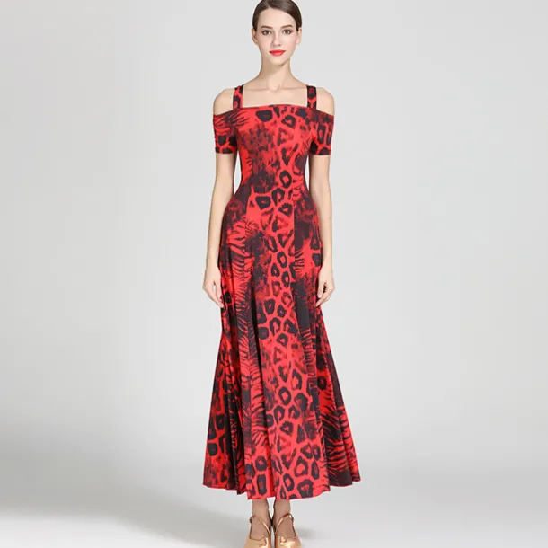 Ballroom Dance Dress Draping Pattern / Print Women's Training Performance Short Sleeve High Ice Silk