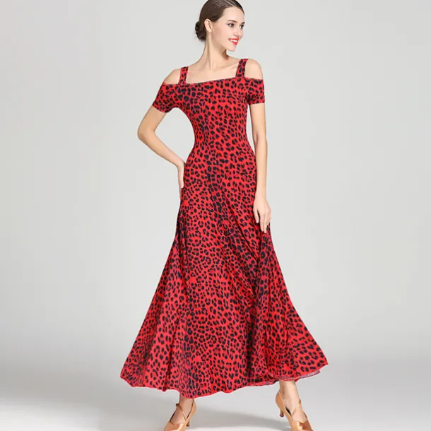 Ballroom Dance Dress Draping Pattern / Print Women's Training Performance Short Sleeve High Ice Silk