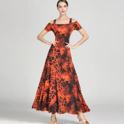 Ballroom Dance Dress Draping Pattern / Print Women's Training Performance Short Sleeve High Ice Silk