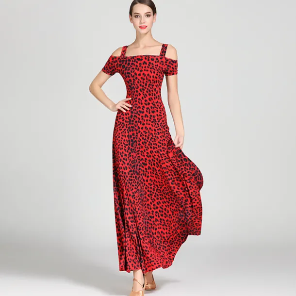 Ballroom Dance Dress Draping Pattern / Print Women's Training Performance Short Sleeve High Ice Silk