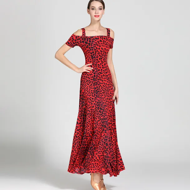 Ballroom Dance Dress Draping Pattern / Print Women's Training Performance Short Sleeve High Ice Silk