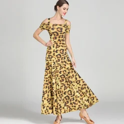 Ballroom Dance Dress Draping Pattern / Print Women's Training Performance Short Sleeve High Ice Silk