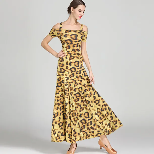 Ballroom Dance Dress Draping Pattern / Print Women's Training Performance Short Sleeve High Ice Silk