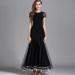 Ballroom Dance Dress Draping Women's Performance Short Sleeve High Senior Emulation Silk Tulle Ice Silk