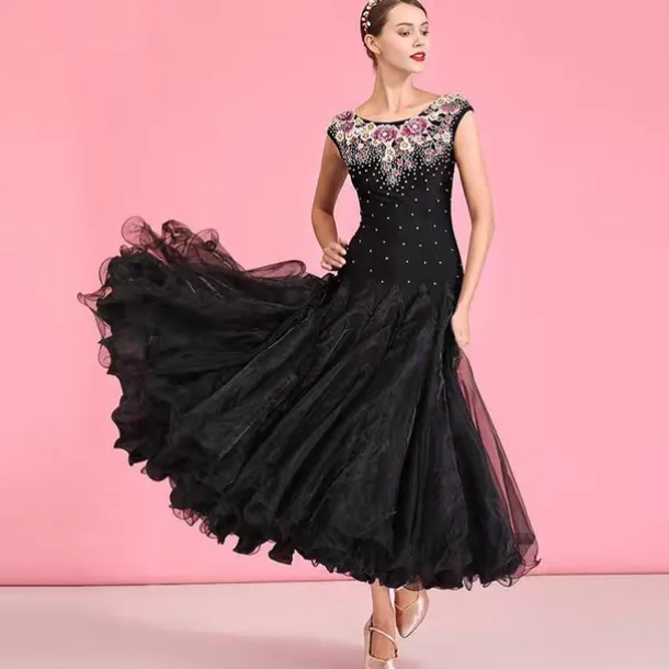 Ballroom Dance Dress Embroidery Crystals / Rhinestones Women's Performance Training Sleeveless Natural Elastane Tulle