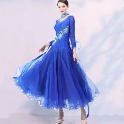 Ballroom Dance Dress Embroidery Splicing Crystals / Rhinestones Women's Performance Party Long Sleeve Mesh Spandex Organza