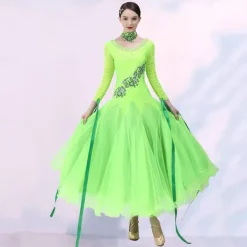 Ballroom Dance Dress Embroidery Splicing Crystals / Rhinestones Women's Performance Party Long Sleeve Mesh Spandex Organza